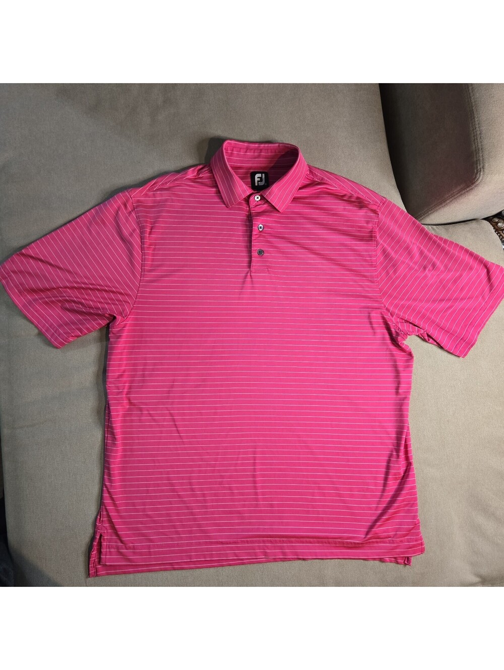 FootJoy Golf Striped Polo Shirt Men's XL Pink/White Stretch Short Sleeve